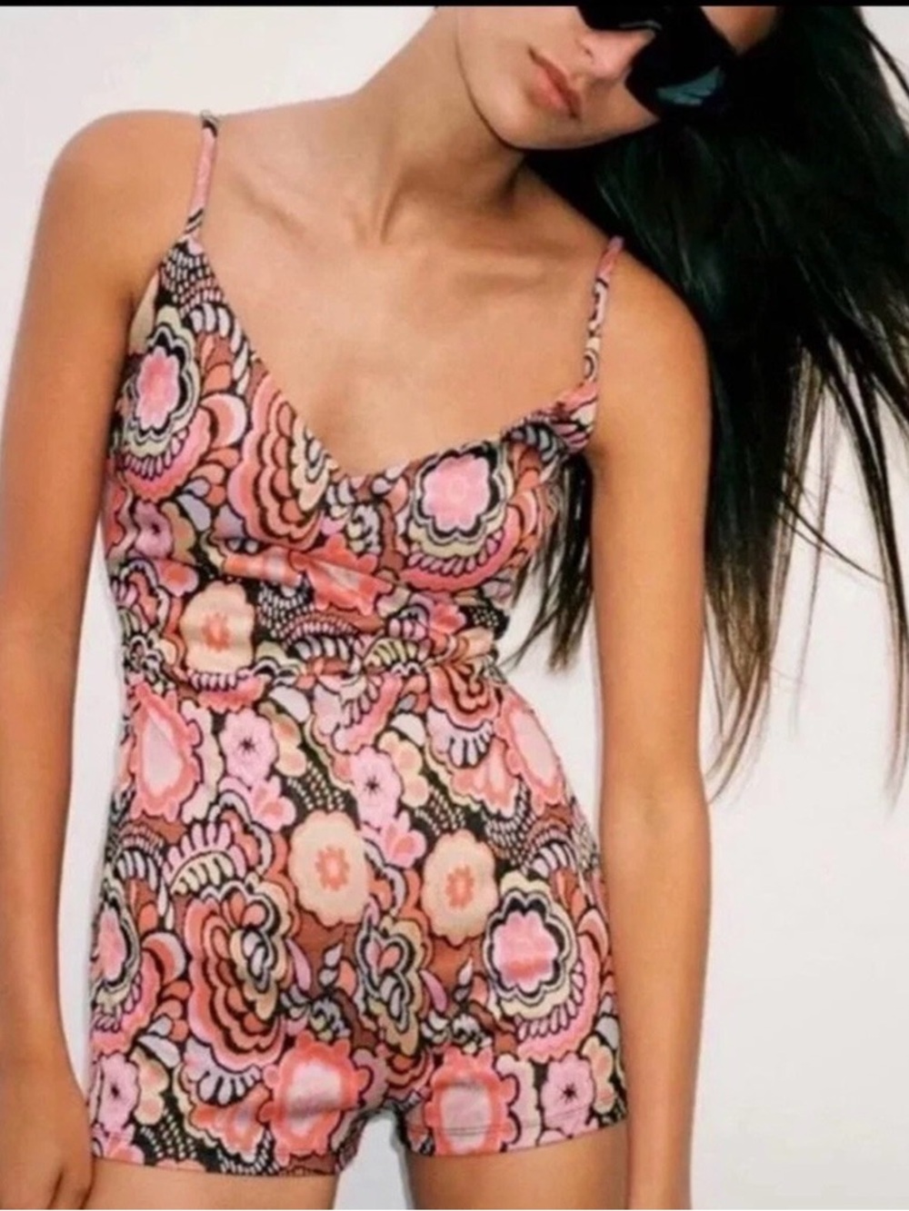 Zara Floral Print Romper Spaghetti Strap Women's Size Medium NWT Retro
